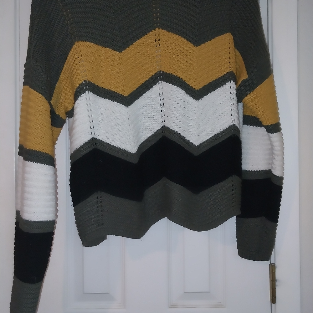 Chevron Knit Sweater - Mustard, White, Black, and Gray - Picture 2 of 3